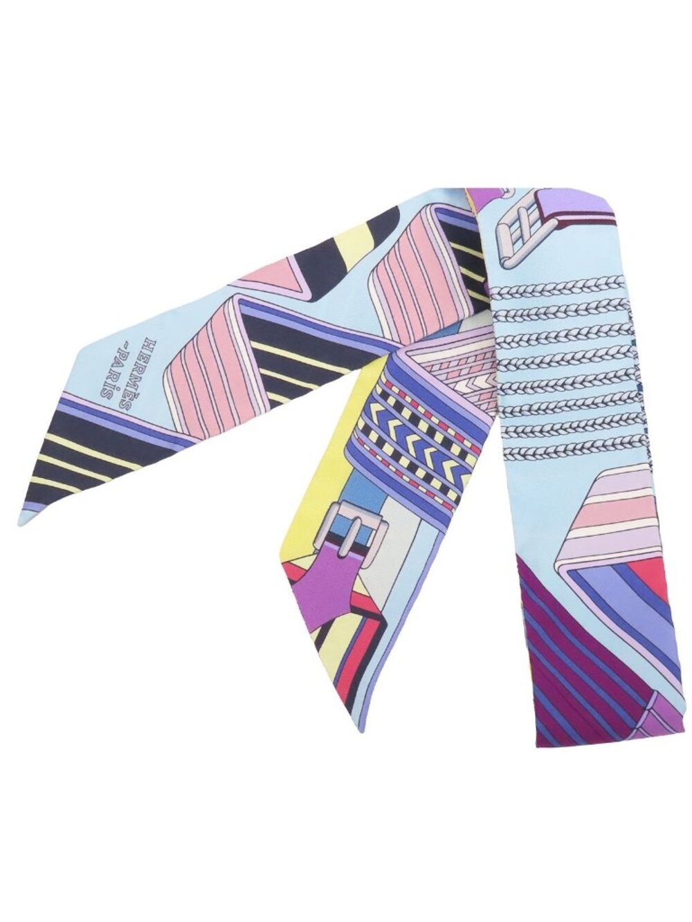 Hermes Twilly Multicolor Silk Sangles en Zigzag Scarf